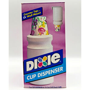 Dixie Cup Dispenser 5 oz Counter Top Wall Mount Holder + 15 Floral Cups Vintage